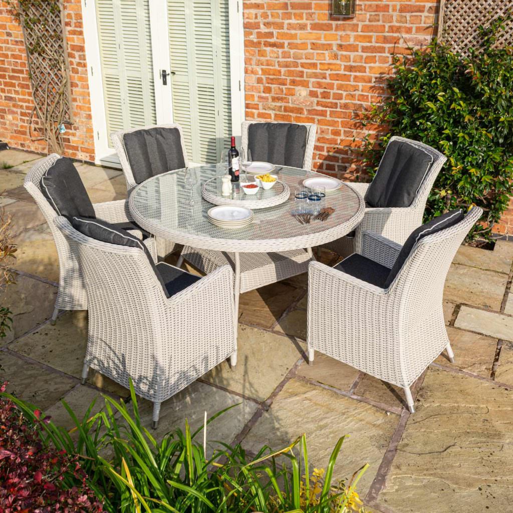 Prestbury 6 Seater Dining Set Putty Grey Outdoor Luxury Garden Patio Furniture