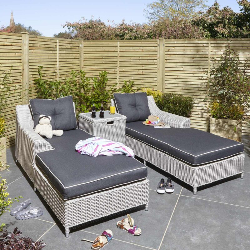 Prestbury Twin Sun Lounger Grey Outdoor Garden Luxury Patio Furniture Set