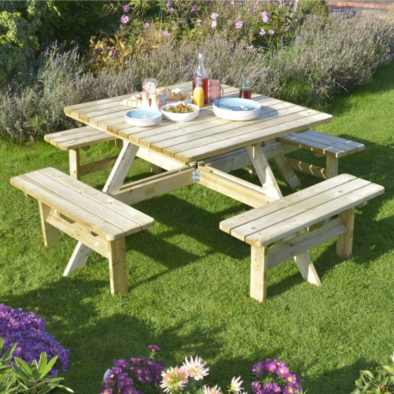 Round/Square Picnic Table with Barasol and Base Garden Summer Shade & Furniture