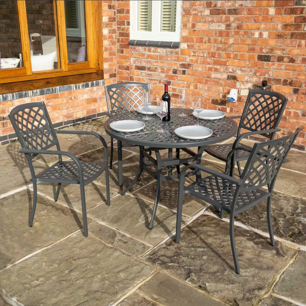 Vienna Aluminium 4 Seater Dining Set Outdoor Furniture Steel Decor Table & Chair