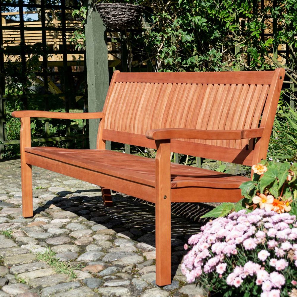 Willington 1.5m Bench Wooden Stained Garden Patio 3 Person Summer Outdoor Seat - Image 3