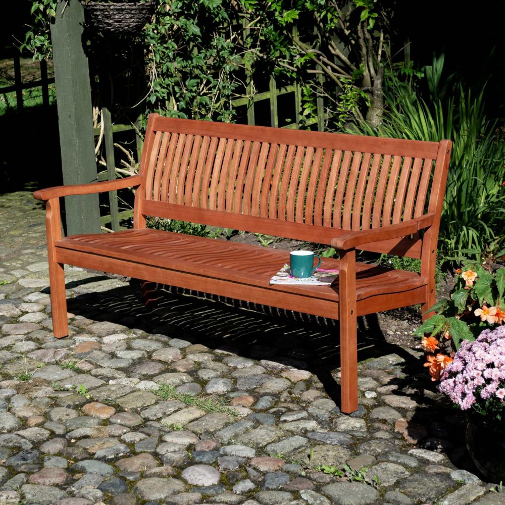 Willington 1.5m Bench Wooden Stained Garden Patio 3 Person Summer Outdoor Seat