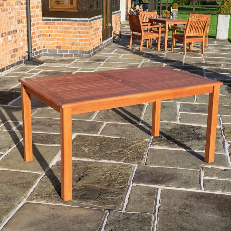 Willington Rectangular Table Strong Hardwood Garden Furniture With Parasol Hole
