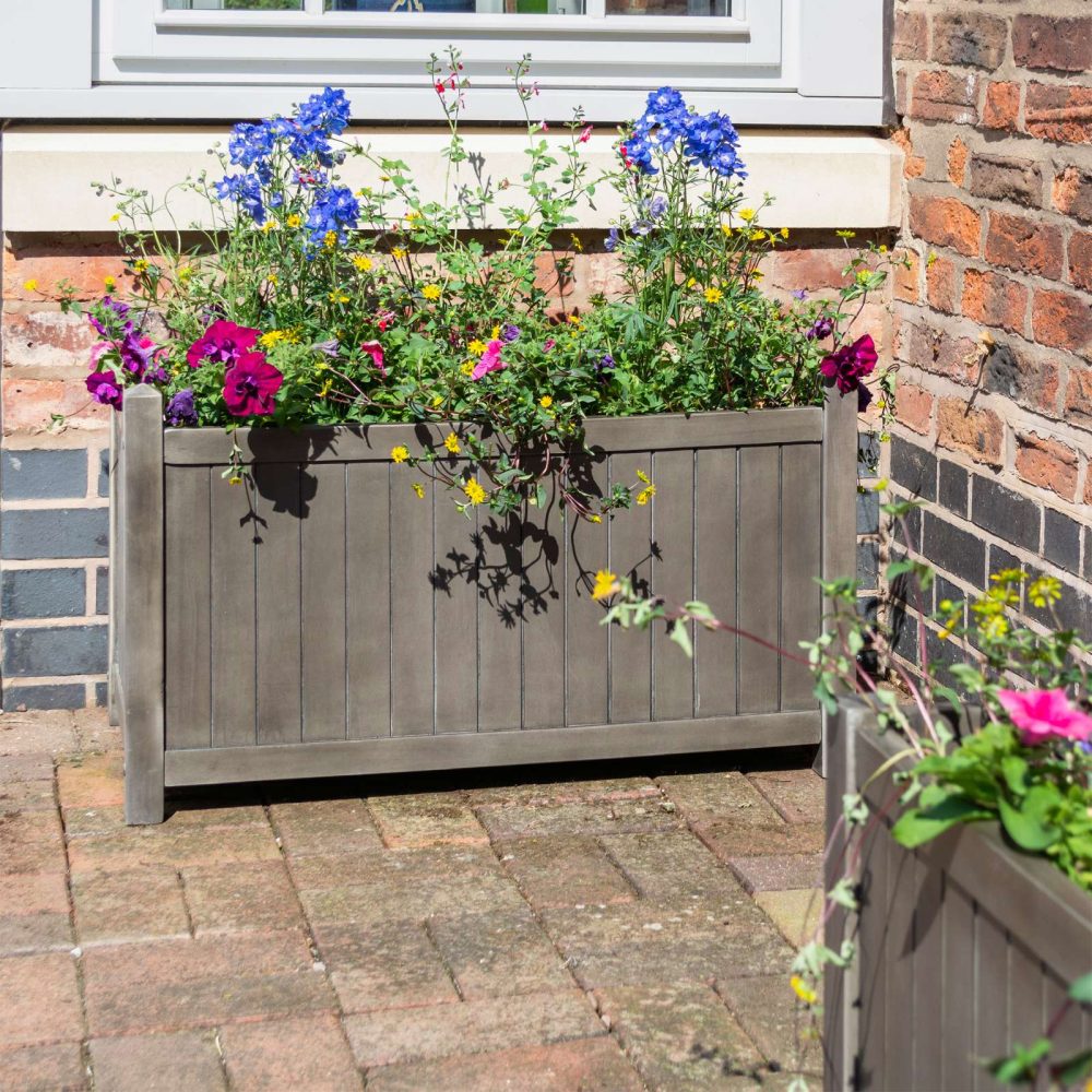 Alderley Outdoor Heavy Duty Wooden Grey Garden & Patio Rectangular Planter