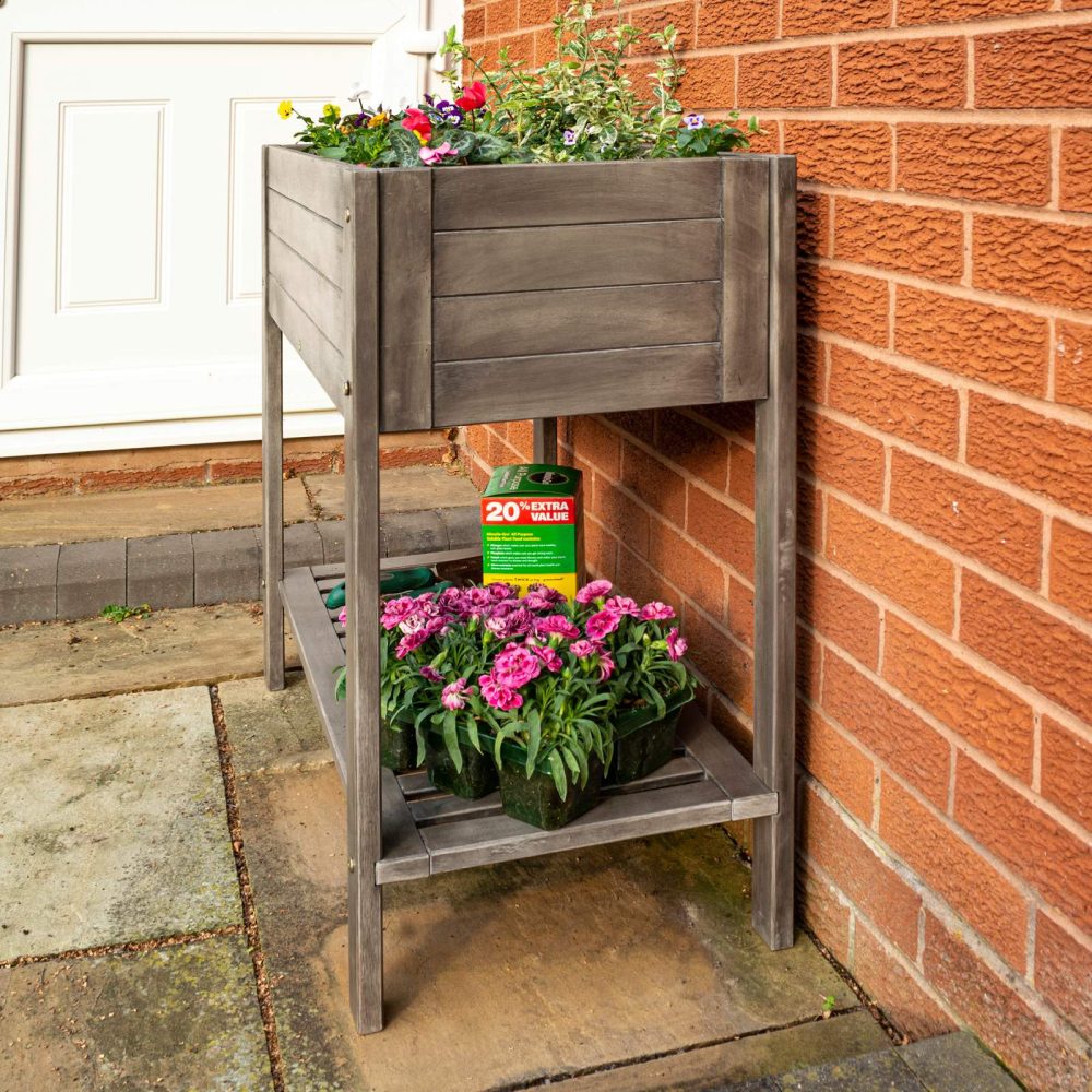 Alderley Outdoor Wooden Raised Garden Patio Planter Decorative Flower Bed Shelf - Image 2