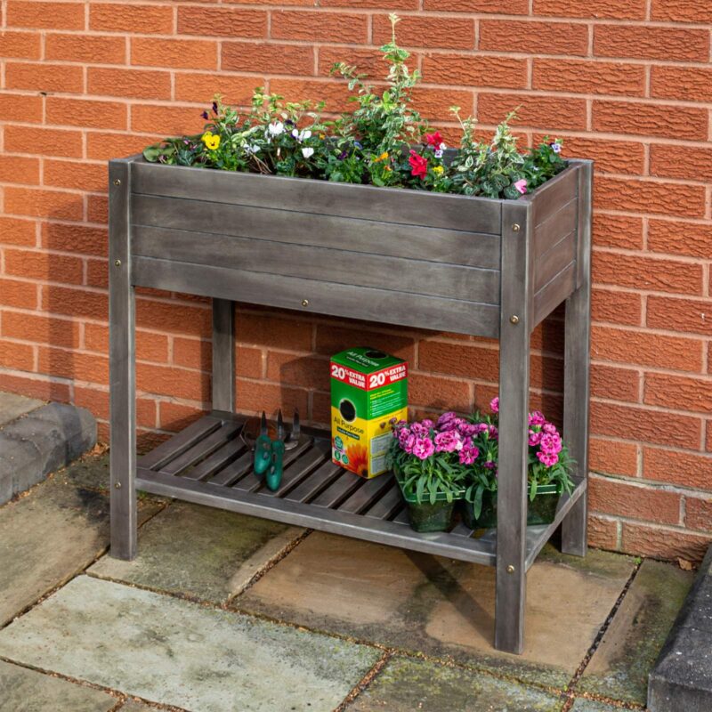 Alderley Outdoor Wooden Raised Garden Patio Planter Decorative Flower Bed Shelf