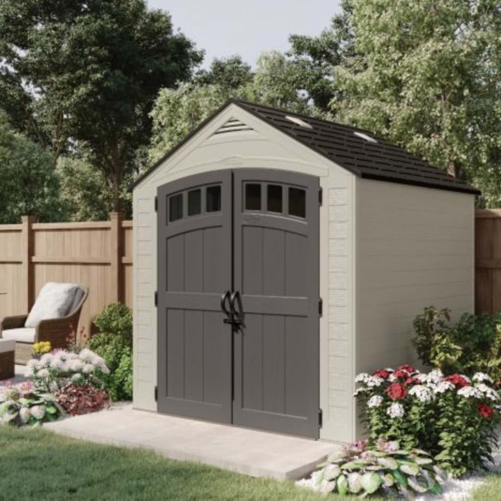 Suncast Cloverdale 7 x 7ft Shed Heavy Duty Durable Plastic Garden