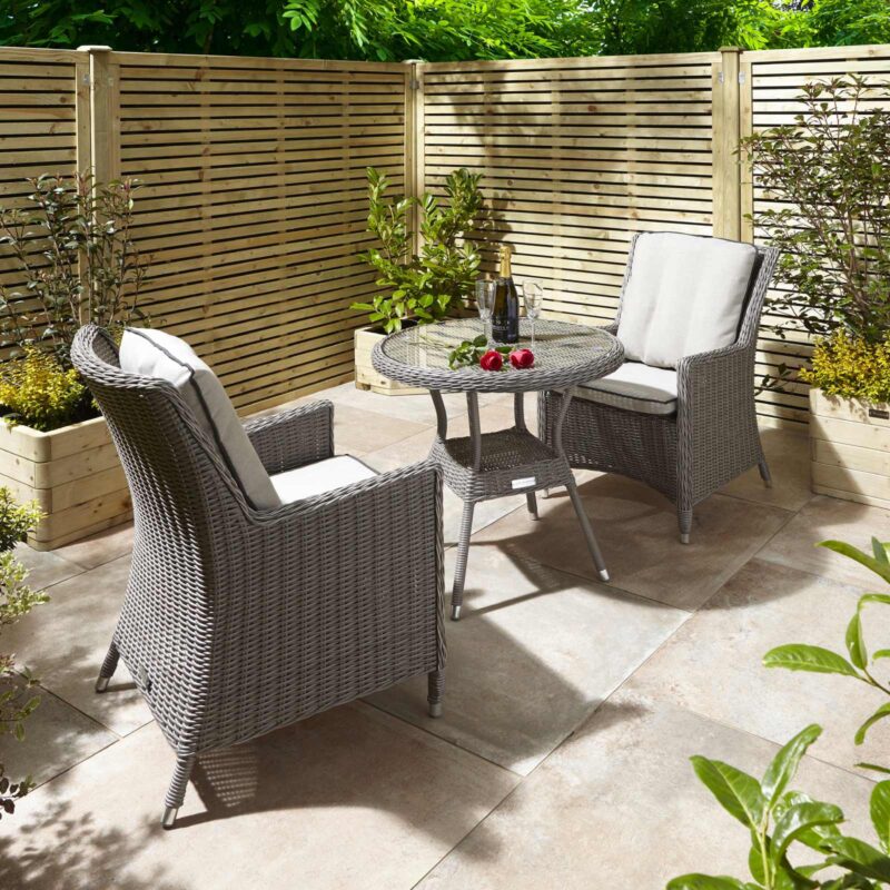 Prestbury Bistro Set Natural Stone Outdoor Dining Aluminium Garden Furniture