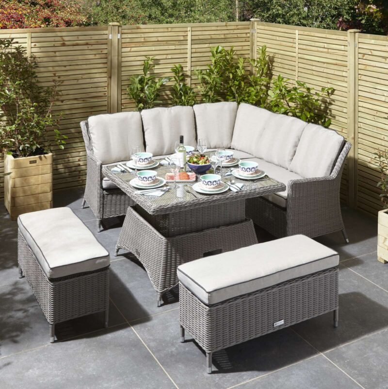 Prestbury Corner Dining Set Natural Stone Outdoor Adjustable Garden Furniture