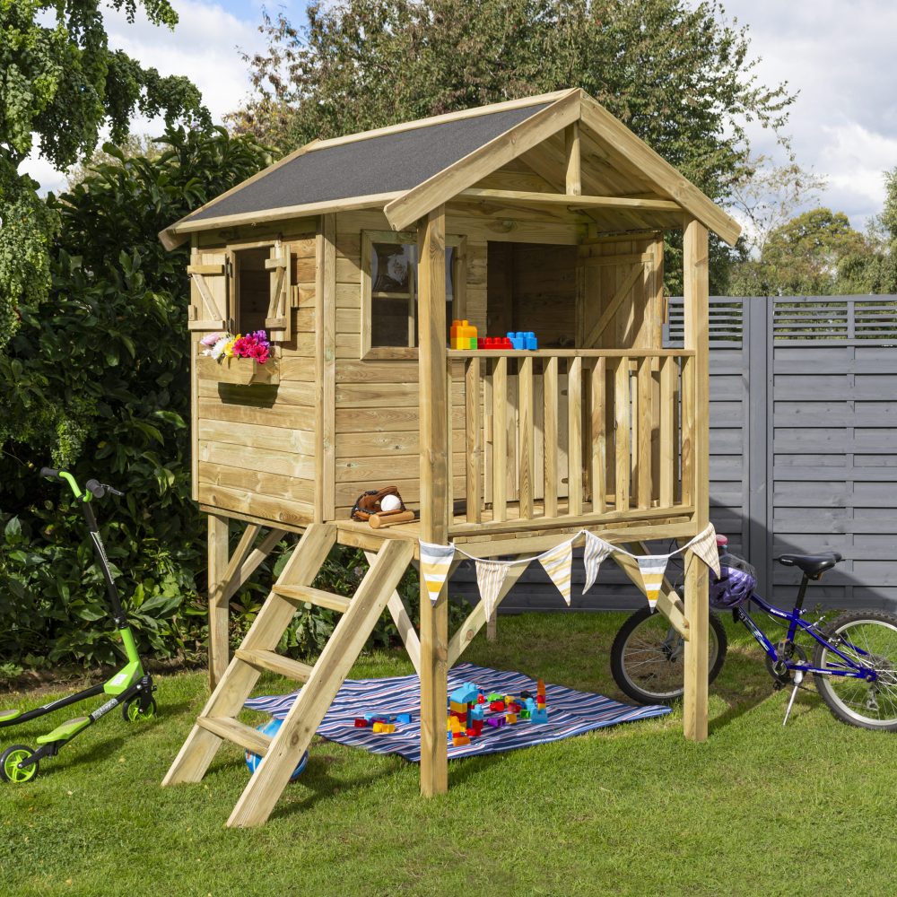 Children's High Quality Wooden Lookout Garden Playhouse Outdoor Cabin