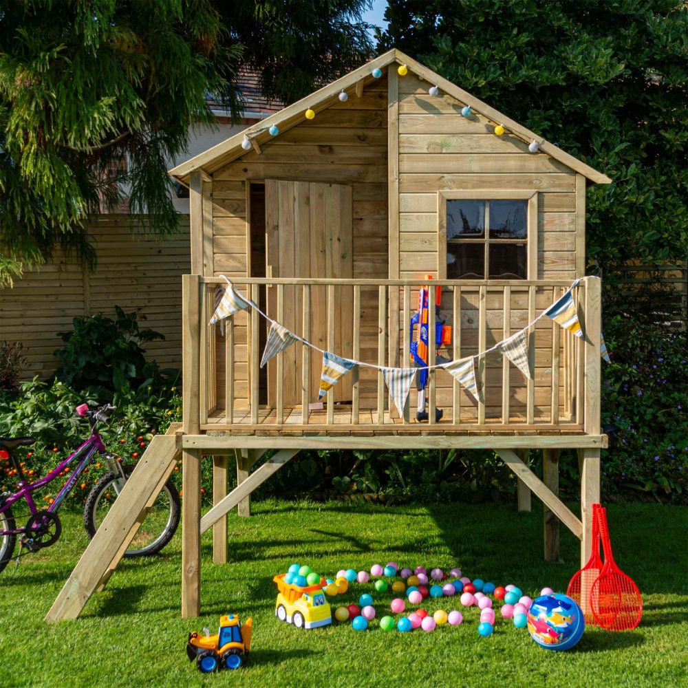 Children's High Quality Wooden High View Garden Playhouse Outdoor Cabin & Ladder - Image 9
