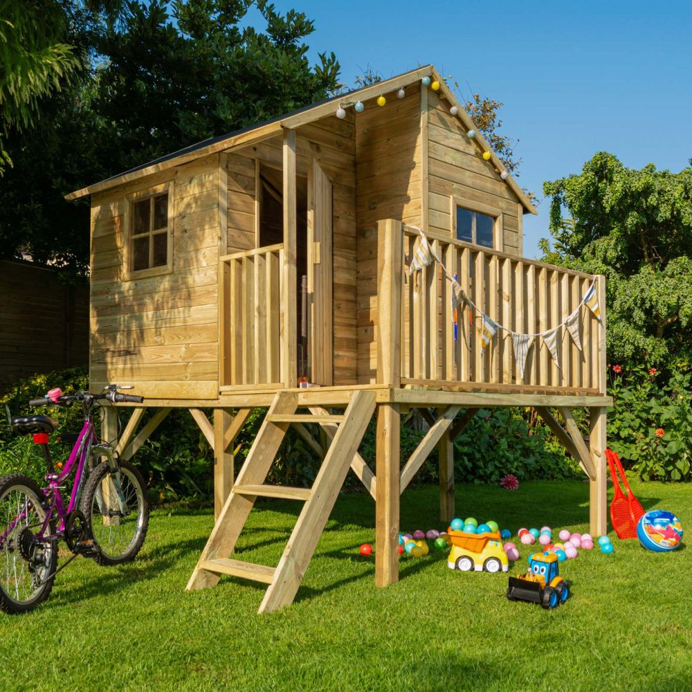 Children's High Quality Wooden High View Garden Playhouse Outdoor Cabin & Ladder - Image 2