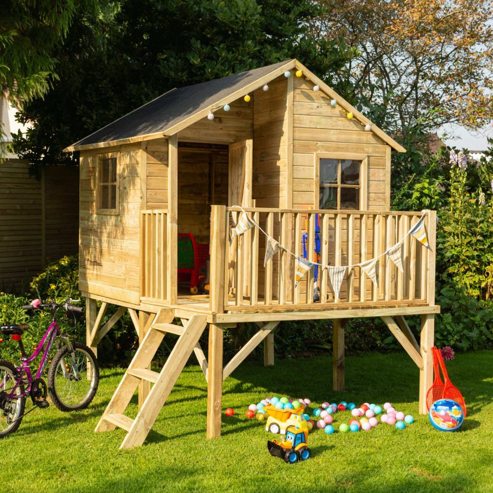 Children's High Quality Wooden High View Garden Playhouse Outdoor Cabin & Ladder