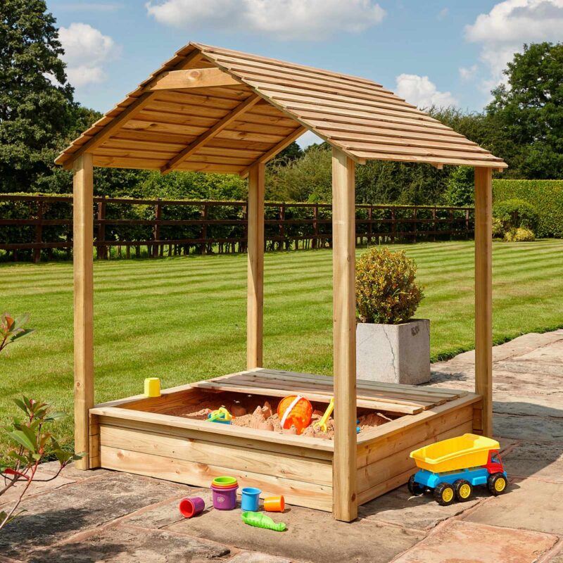 Parkland Outdoor Rectangular Wooden Roofed Sandpit Child's Garden Play area