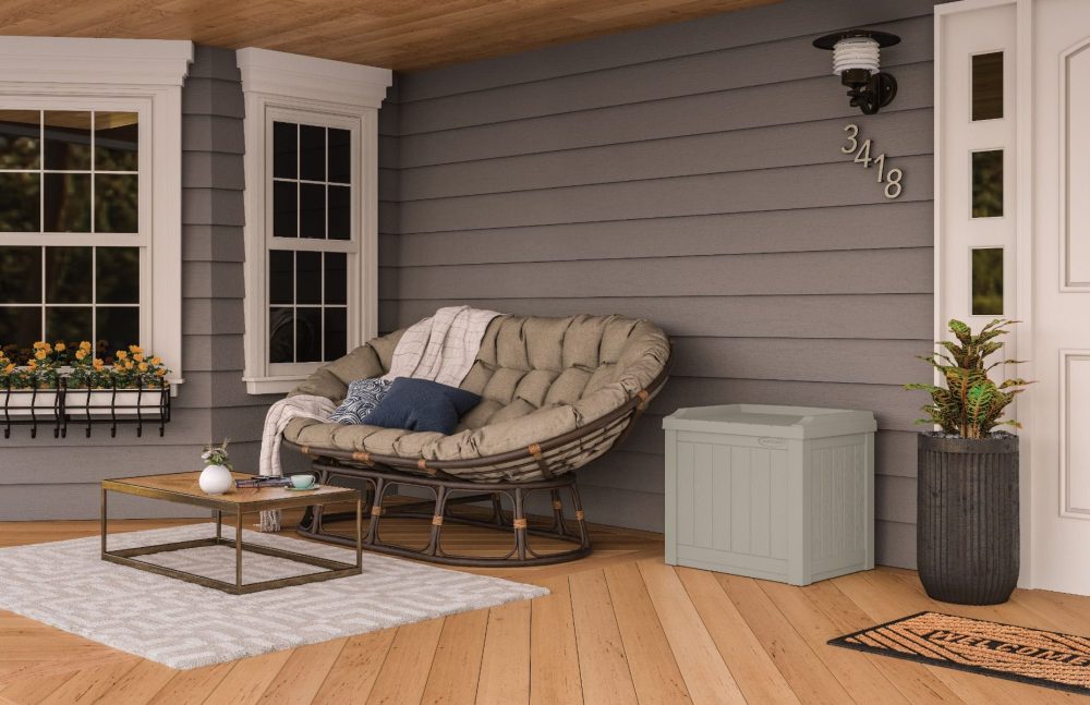 Suncast 22 Gallon Small Deck Box with Storage Seat - Light Taupe - Image 4