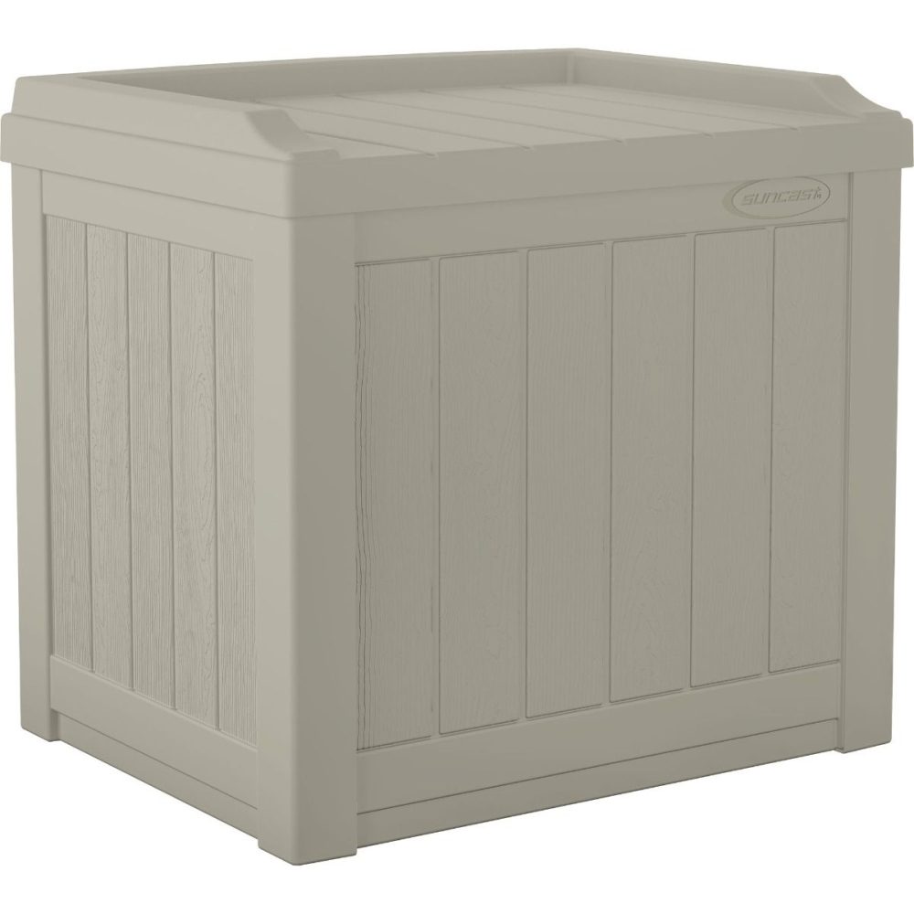 Suncast 22 Gallon Small Deck Box with Storage Seat - Light Taupe - Image 2