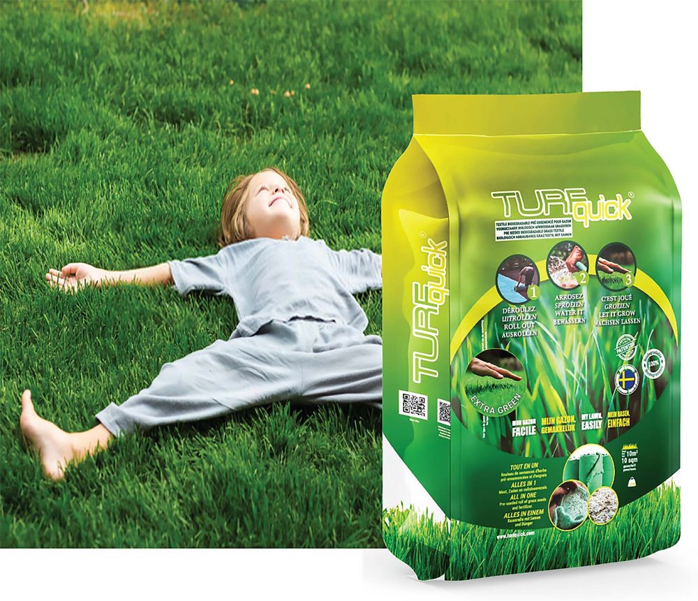 Turf Extra Green Dense Lawn Grass - Recommended for Robotic Lawnmowers - Turfquick Garden Seed Biodegradable Roll Out Mat -10m2