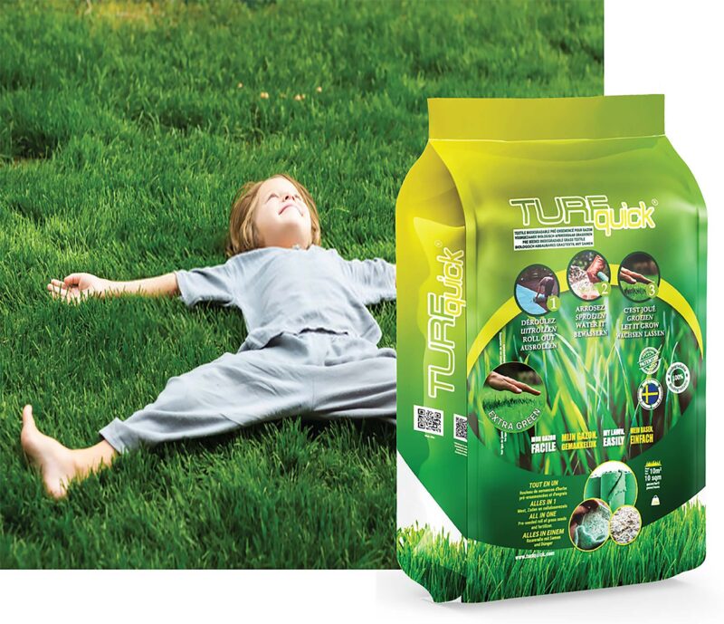 Turf Extra Green Dense Lawn Grass - Recommended for Robotic Lawnmowers - Turfquick Garden Seed Biodegradable Roll Out Mat -10m2