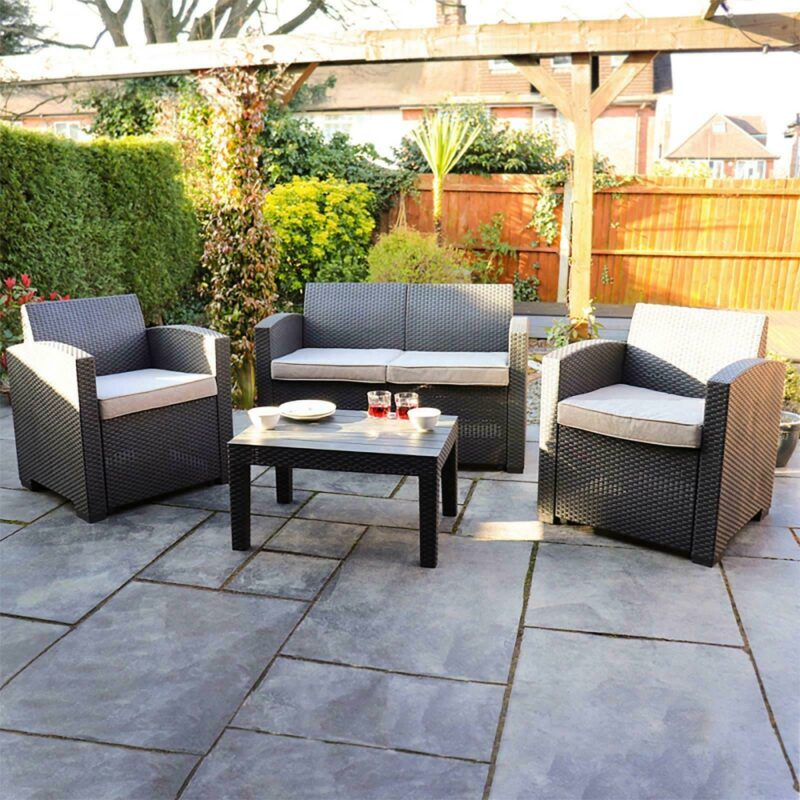 Kingfisher 4 Piece Plastic Rattan Effect Furniture Set - Outdoor Seating Lounge