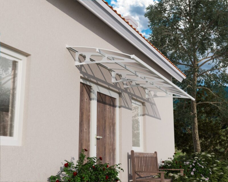 Bordeaux 5 ft. x 14 ft. Door Awning Kit - White Structure & Twin Wall Panels