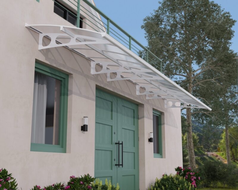Bordeaux 5 ft. x 21 ft. Door Awning Kit - White Structure & Twin Wall Panels