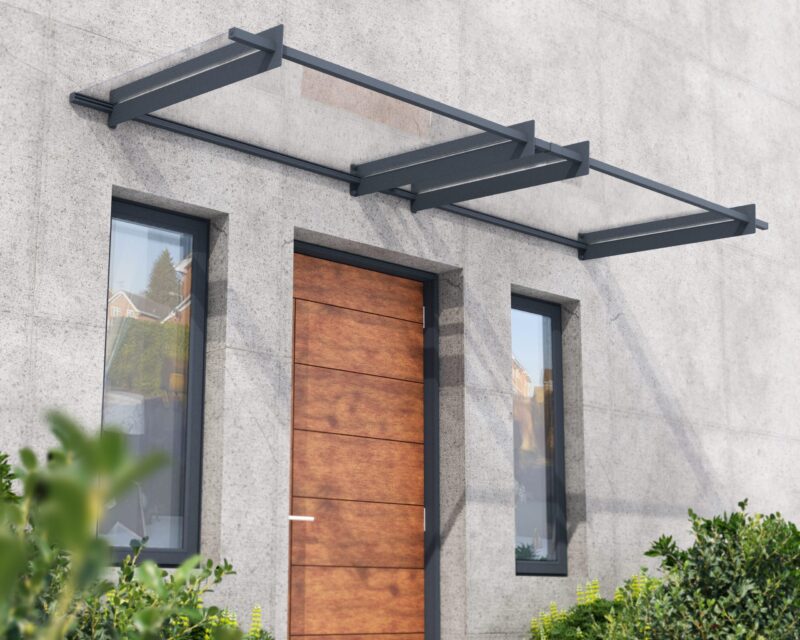 Nancy 3 ft. x 10 ft. Door Awning Kit - Grey Structure & Clear Panels