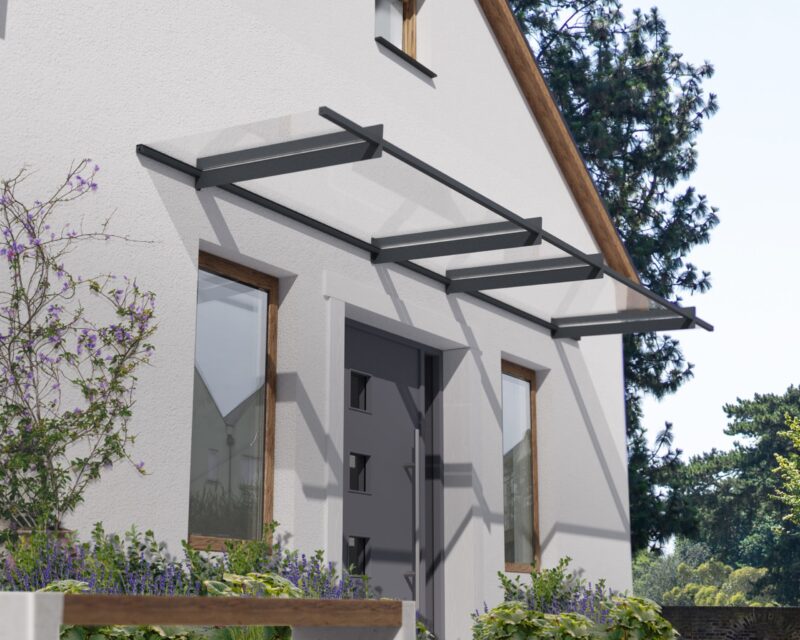 Nancy 3 ft. x 14 ft. Door Awning Kit - Grey Structure & Clear Panels