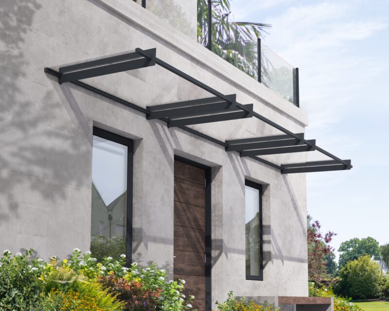 Nancy 3 ft. x 15 ft. Door Awning Kit - Grey Structure & Clear Panels