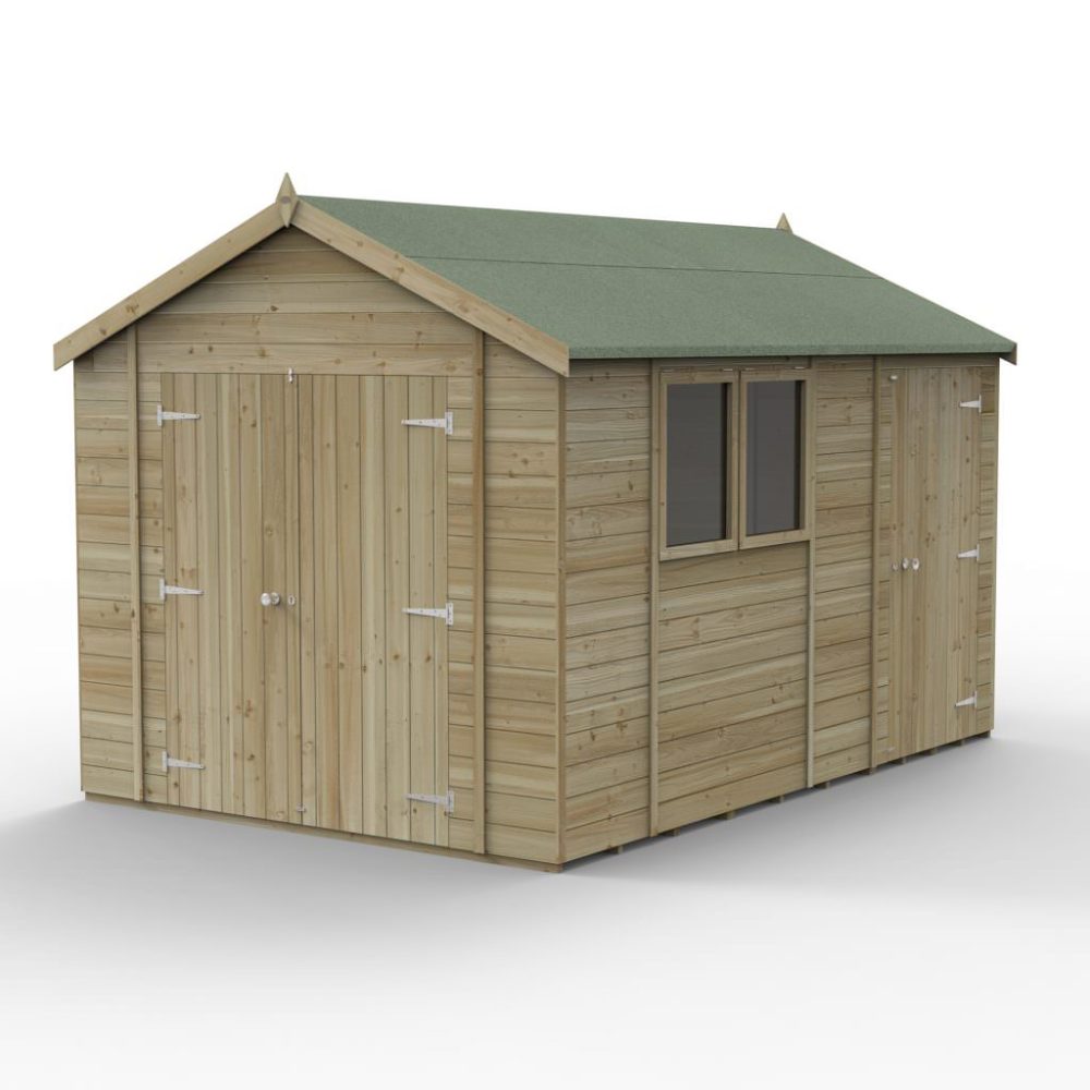 Timberdale 12 x 8 Reverse Apex Garden Shed - Double Door, Combo - Image 2