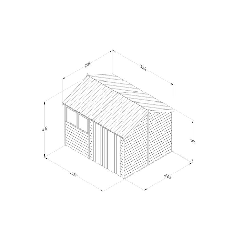 Timberdale 10 x 8 Reverse Apex Garden Shed - Double Door - Image 3