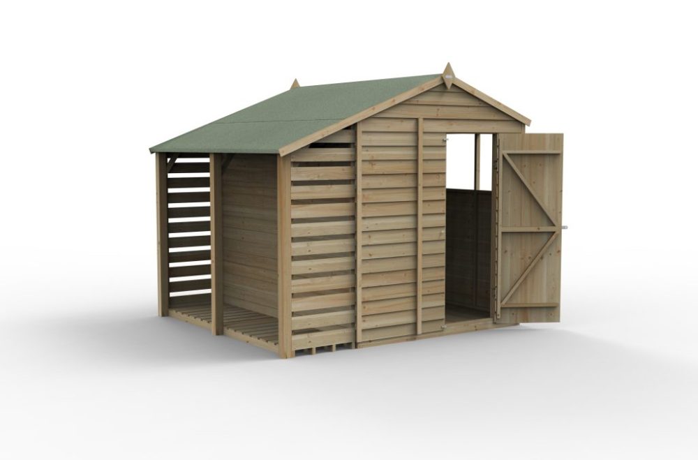 Forest 8 x 6 4Life Overlap Apex Garden Shed With Lean-To / Log Store - Image 2