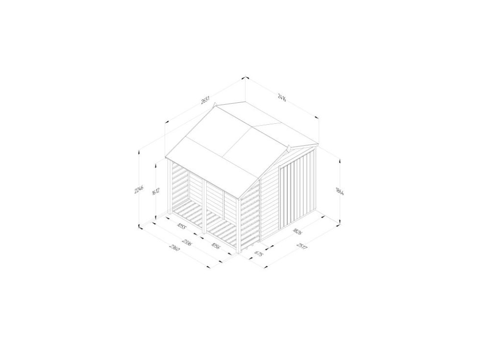 Forest 8 x 6 4Life Overlap Apex Garden Shed - Double Door With Lean-To / Log Store - Image 4