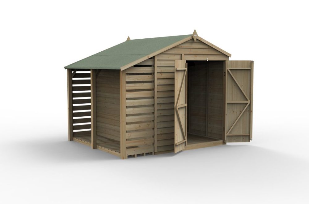 Forest 8 x 6 4Life Overlap Apex Garden Shed - No Window, Double Door With Lean-To - Image 2
