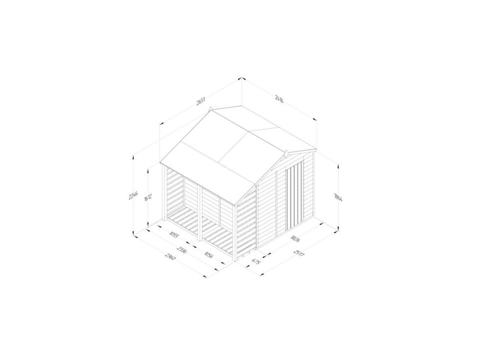 Forest 8 x 6 4Life Overlap Apex Garden Shed - No Window With Lean-To / Log Store - Image 4