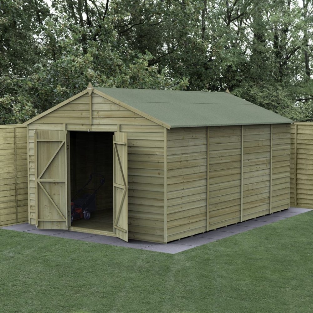 Forest 10 x 15 4Life Overlap Apex Garden Shed - No Windows, Double Door