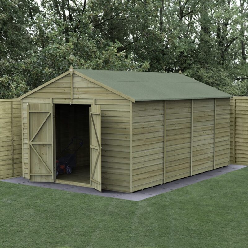 Forest 10 x 15 4Life Overlap Apex Garden Shed - No Windows, Double Door