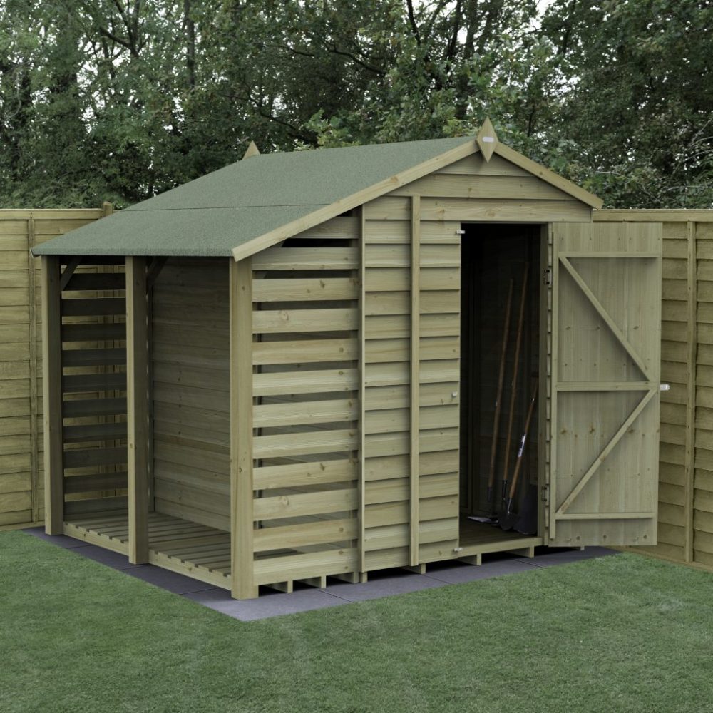 Forest 7 x 5 4Life Overlap Apex Shed - No Window With Lean-To