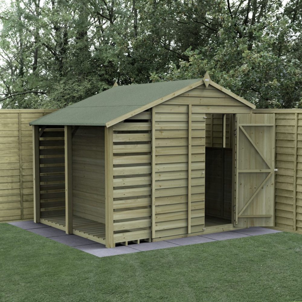 Forest 8 x 6 4Life Overlap Apex Garden Shed With Lean-To / Log Store