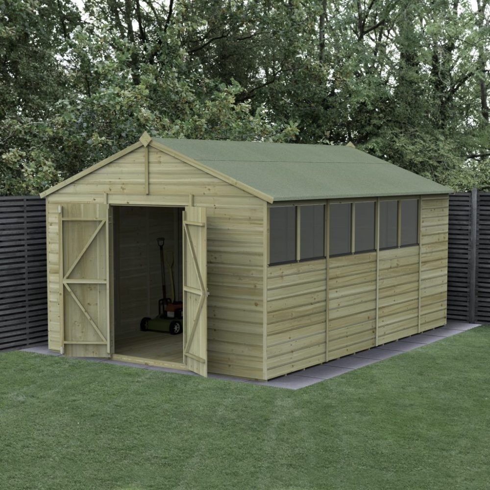 Forest Beckwood 10 x 15 Apex Shed - 6 Windows - Double Door