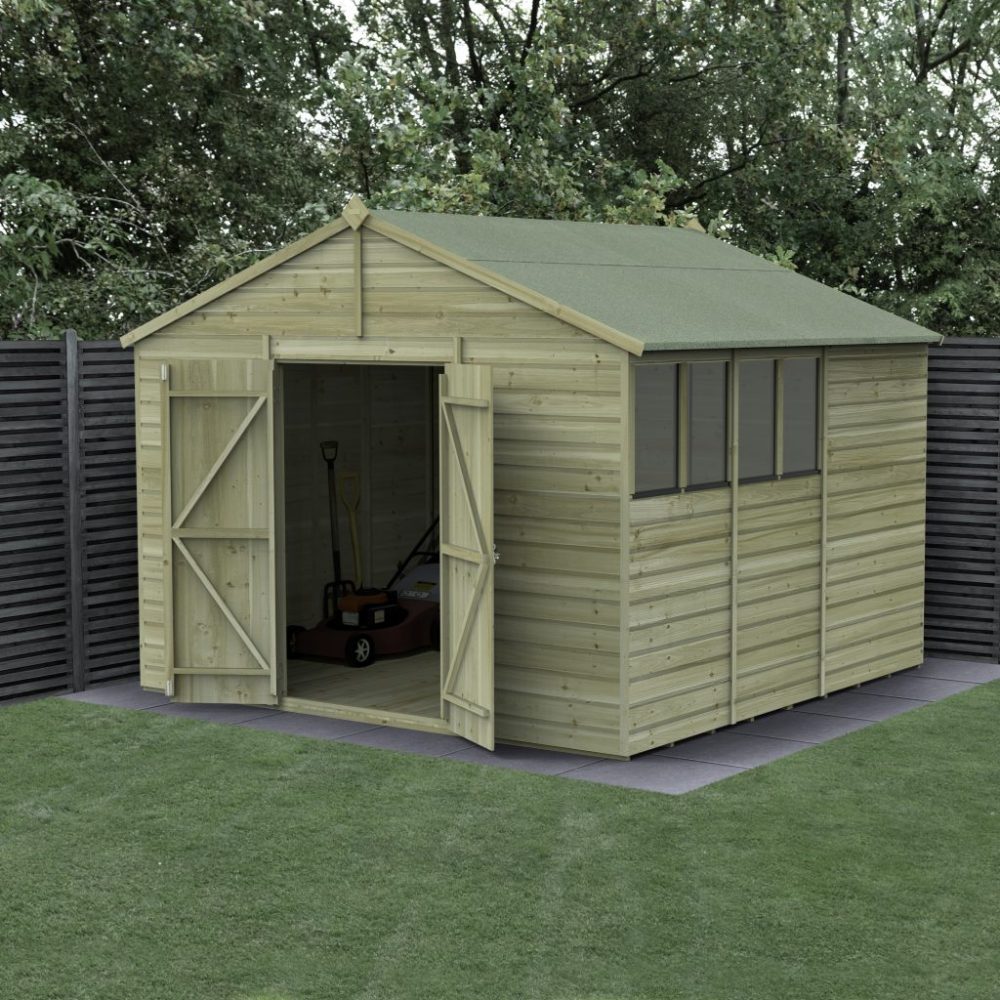 Forest Beckwood 10 x 10 Apex Shed - 4 Windows - Double Door