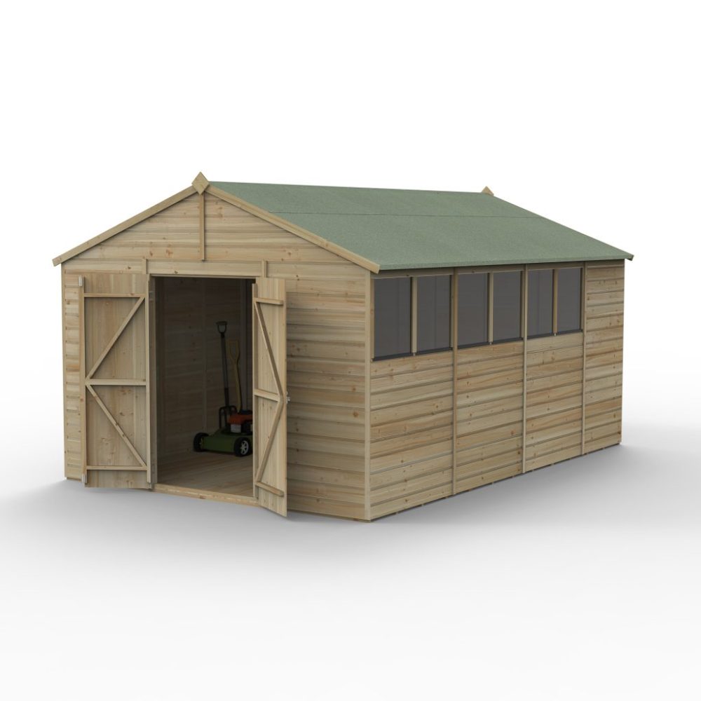 Forest Beckwood 10 x 15 Apex Shed - 6 Windows - Double Door - Image 2