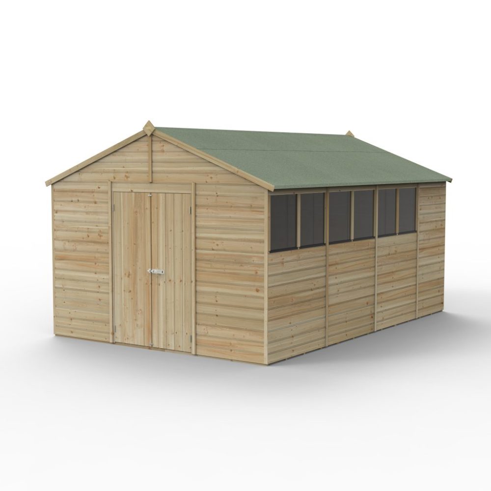 Forest Beckwood 10 x 15 Apex Shed - 6 Windows - Double Door - Image 3