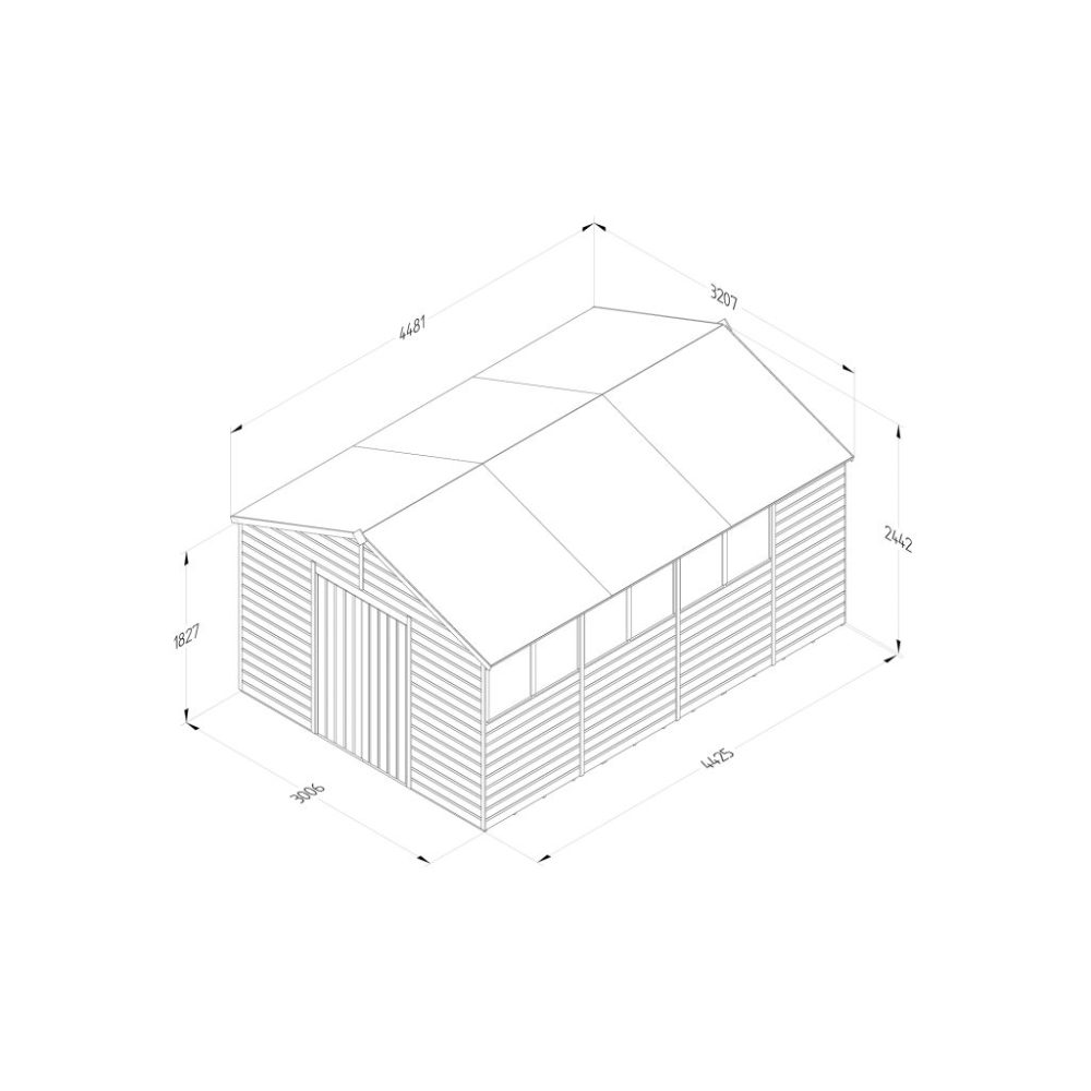 Forest Beckwood 10 x 15 Apex Shed - 6 Windows - Double Door - Image 4