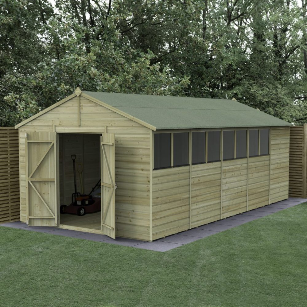 Forest Beckwood 10 x 20 Apex Shed - 8 Windows - Double Door
