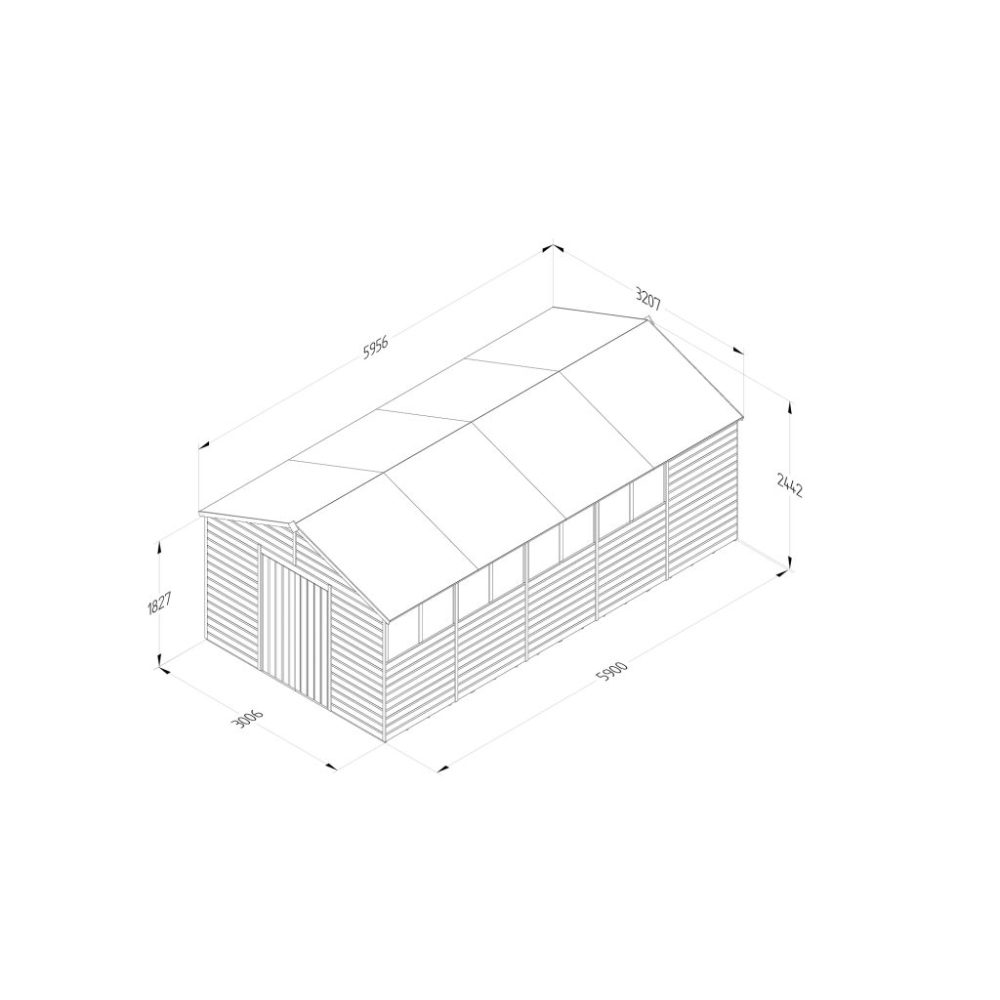 Forest Beckwood 10 x 20 Apex Shed - 8 Windows - Double Door - Image 4
