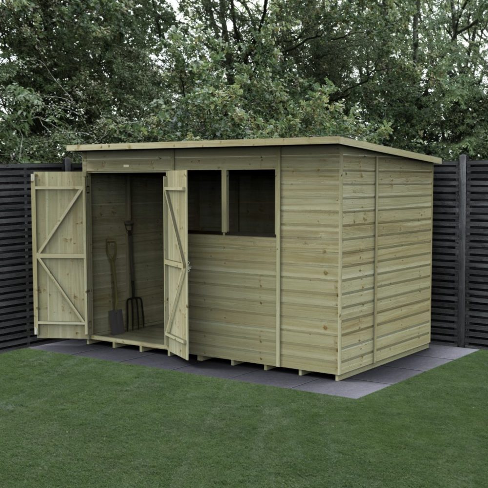Forest Beckwood 10 x 6 Pent Shed - 2 Windows - Double Door