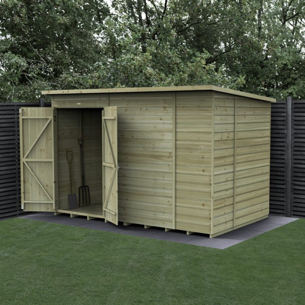 Forest Beckwood 10 x 6 Pent Shed - No Windows - Double Door