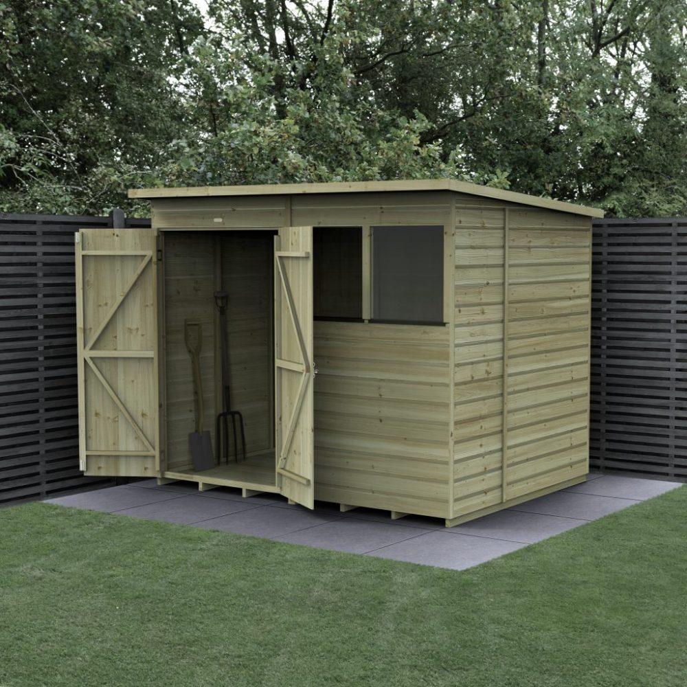Forest Beckwood 8 x 6 Pent Shed - 2 Windows - Double Door