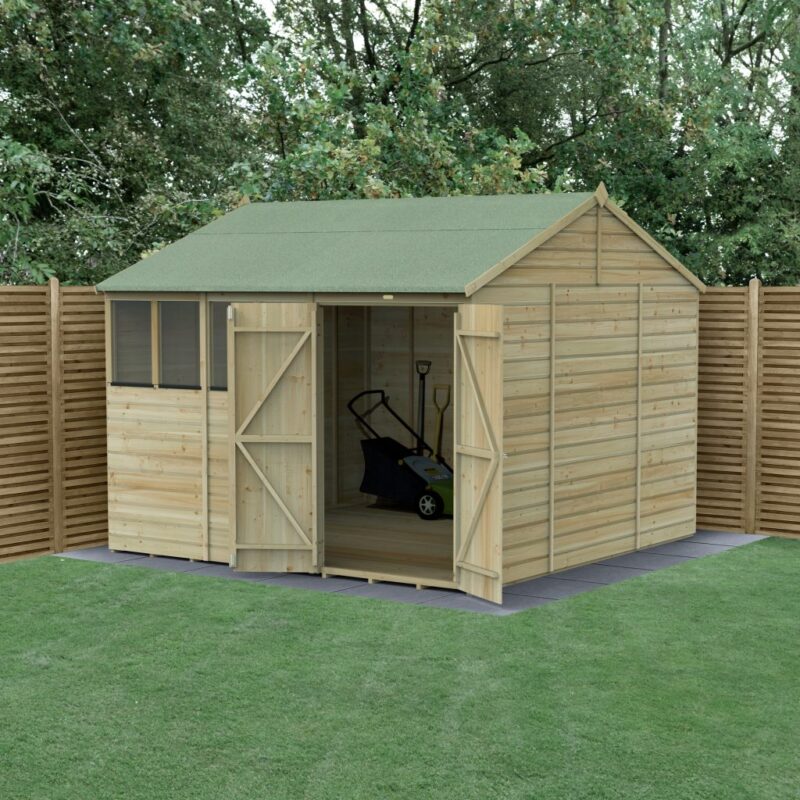 Forest Beckwood 10 x 10 Reverse Apex Shed - 4 Windows - Double Door