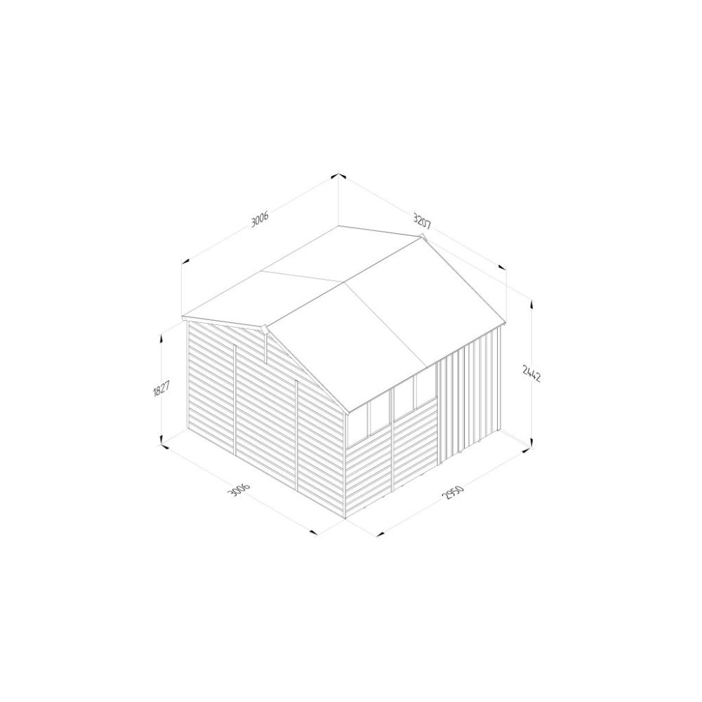 Forest Beckwood 10 x 10 Reverse Apex Shed - 4 Windows - Double Door - Image 4